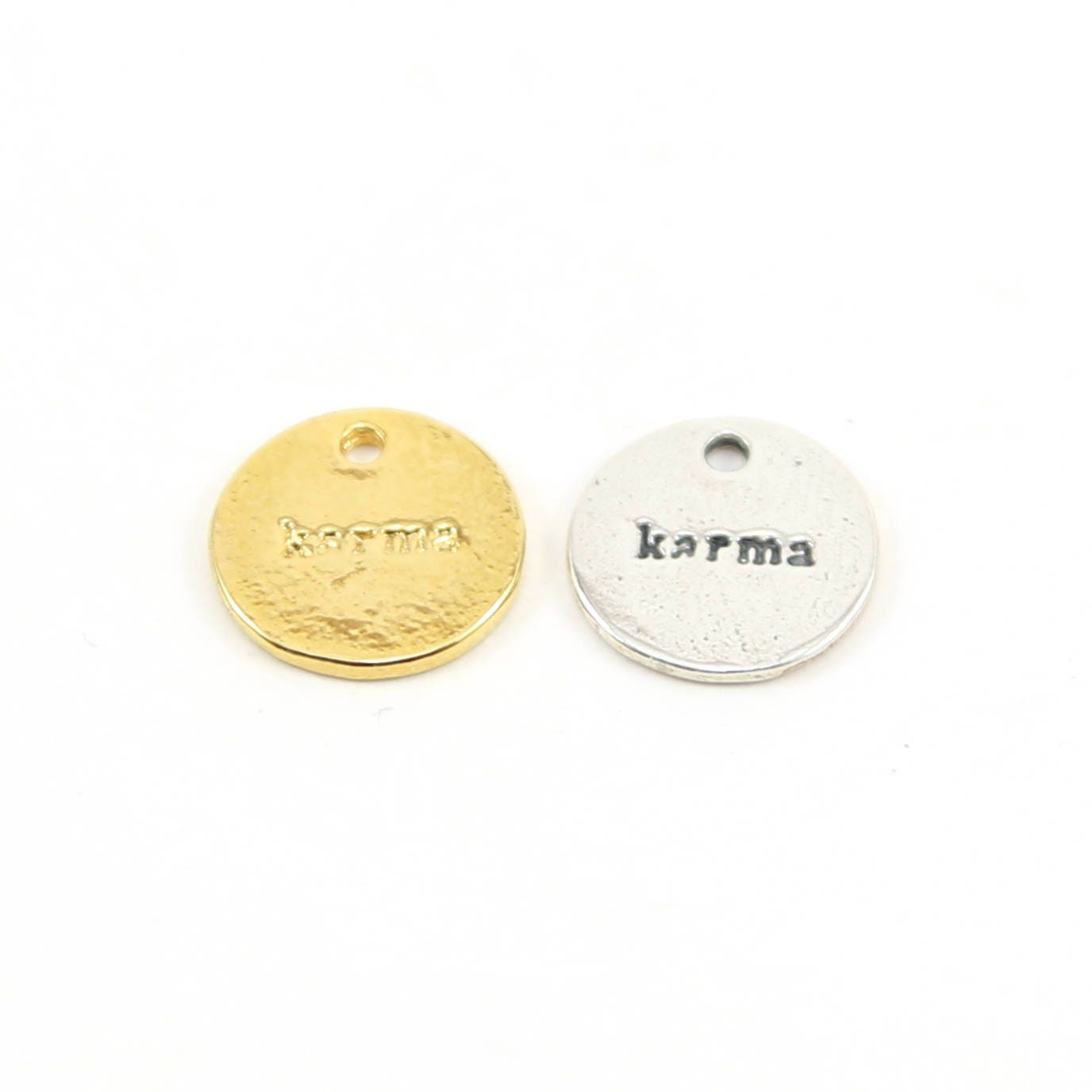Sterling Silver or Vermeil Karma Stamped Round 10mm Circle Disk Charm
