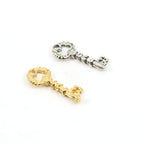 19mmx8mm Sterling Silver or Vermeil Small Detailed Skeleton Key Charm Rounded