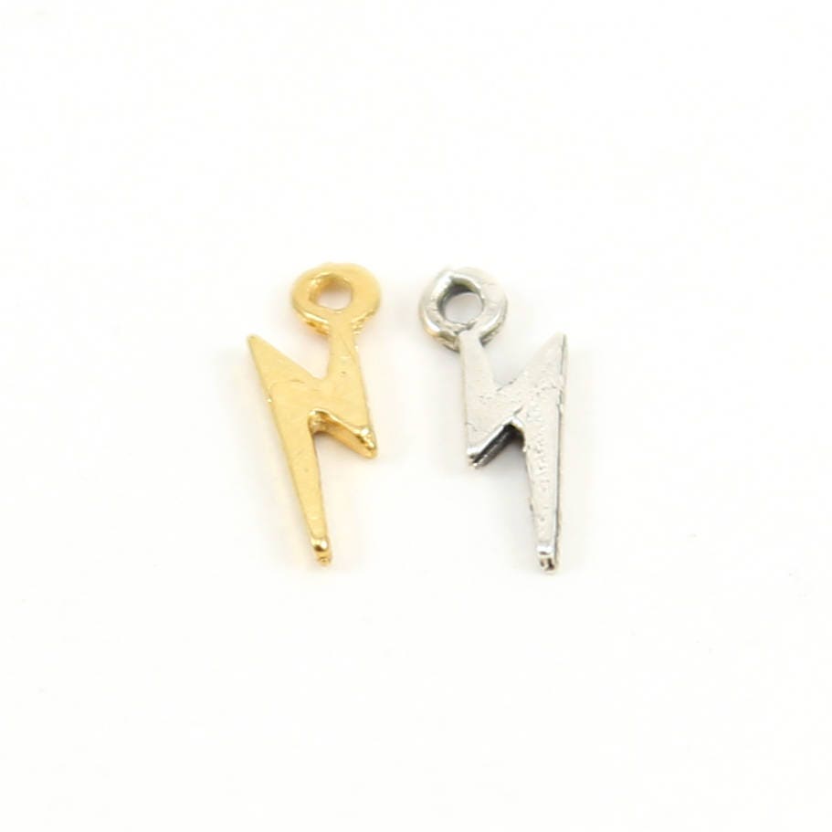 11mmx4mm Sterling Silver or Vermeil Tiny Lightning Bolt Charm (2pc)