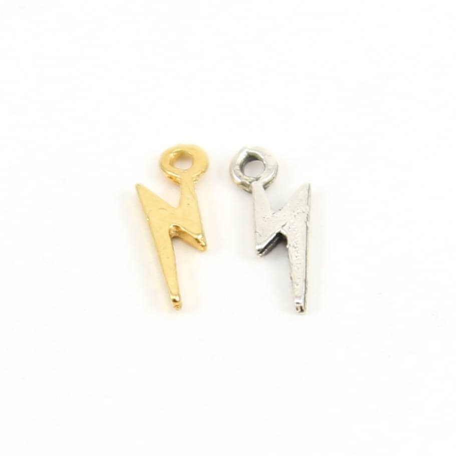 Sterling Silver or Vermeil Tiny Lightning Bolt Charm in or Storm Nature (2pc)