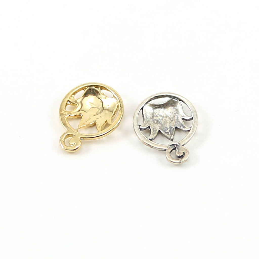 17mmx13mm Sterling Silver or Vermeil Lotus Outline in Round Circle Charm
