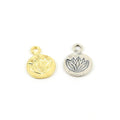 18mmx13mm Sterling Silver or Vermeil Stamped Lotus Charm on Small Round