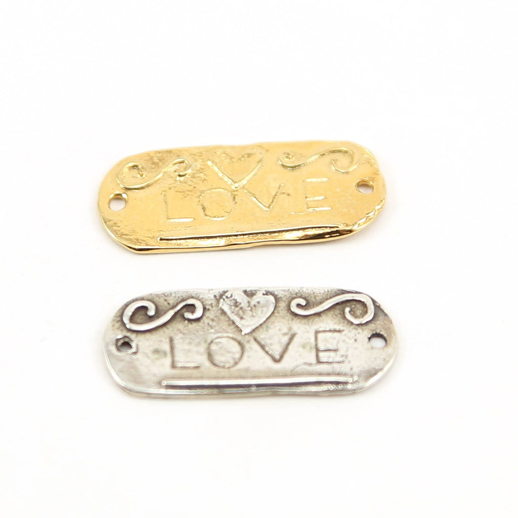 25mmx12mm Sterling Silver or Vermeil Organic Love Engraved Oval Connector