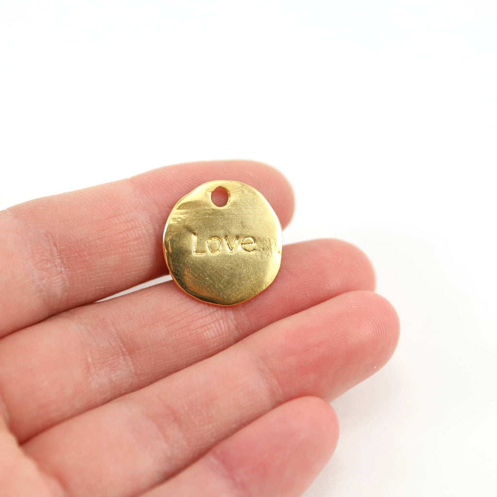 18mm Sterling Silver or Vermeil Large Double Sided Coin Stamped with Love