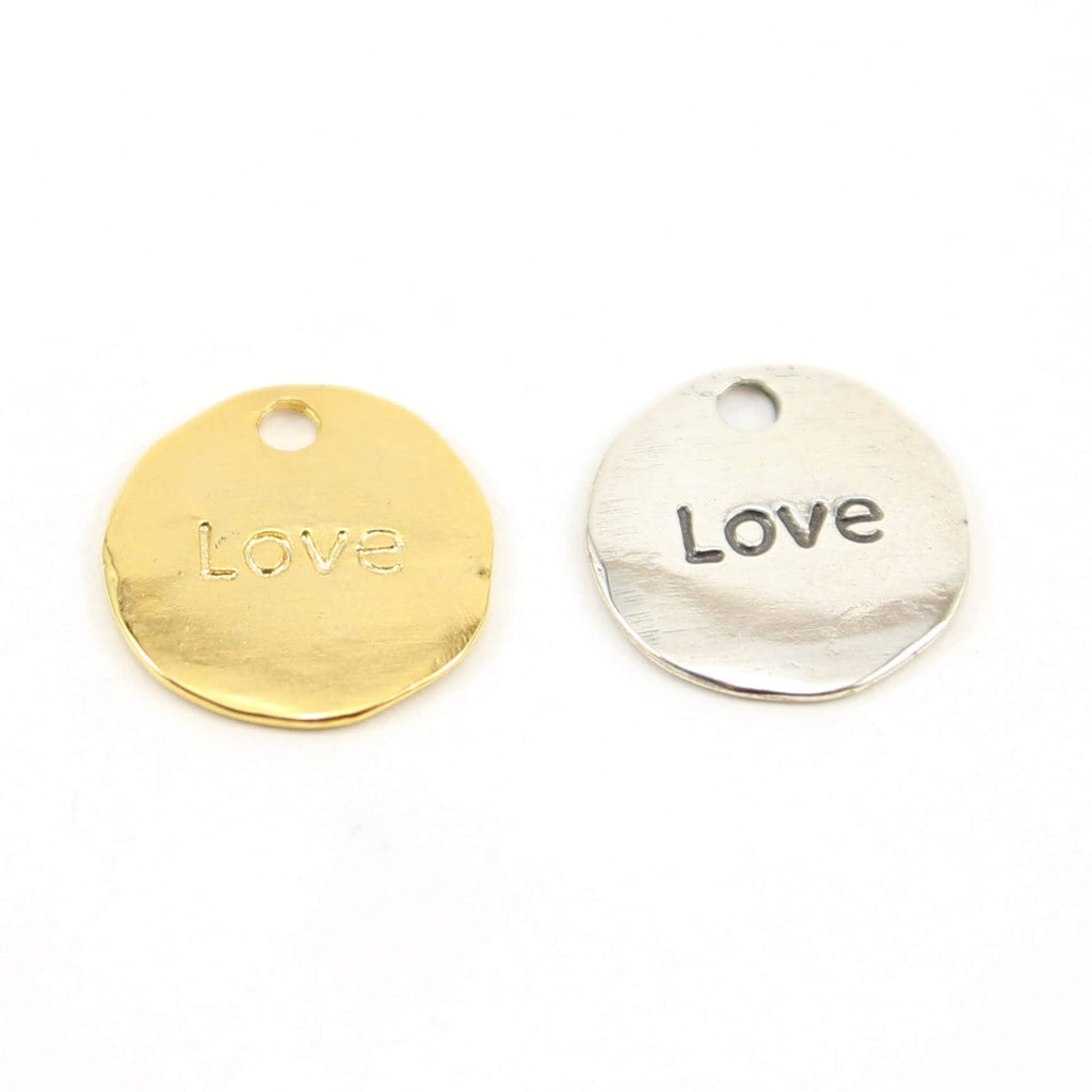 18mm Sterling Silver or Vermeil Large Double Sided Coin Stamped with Love