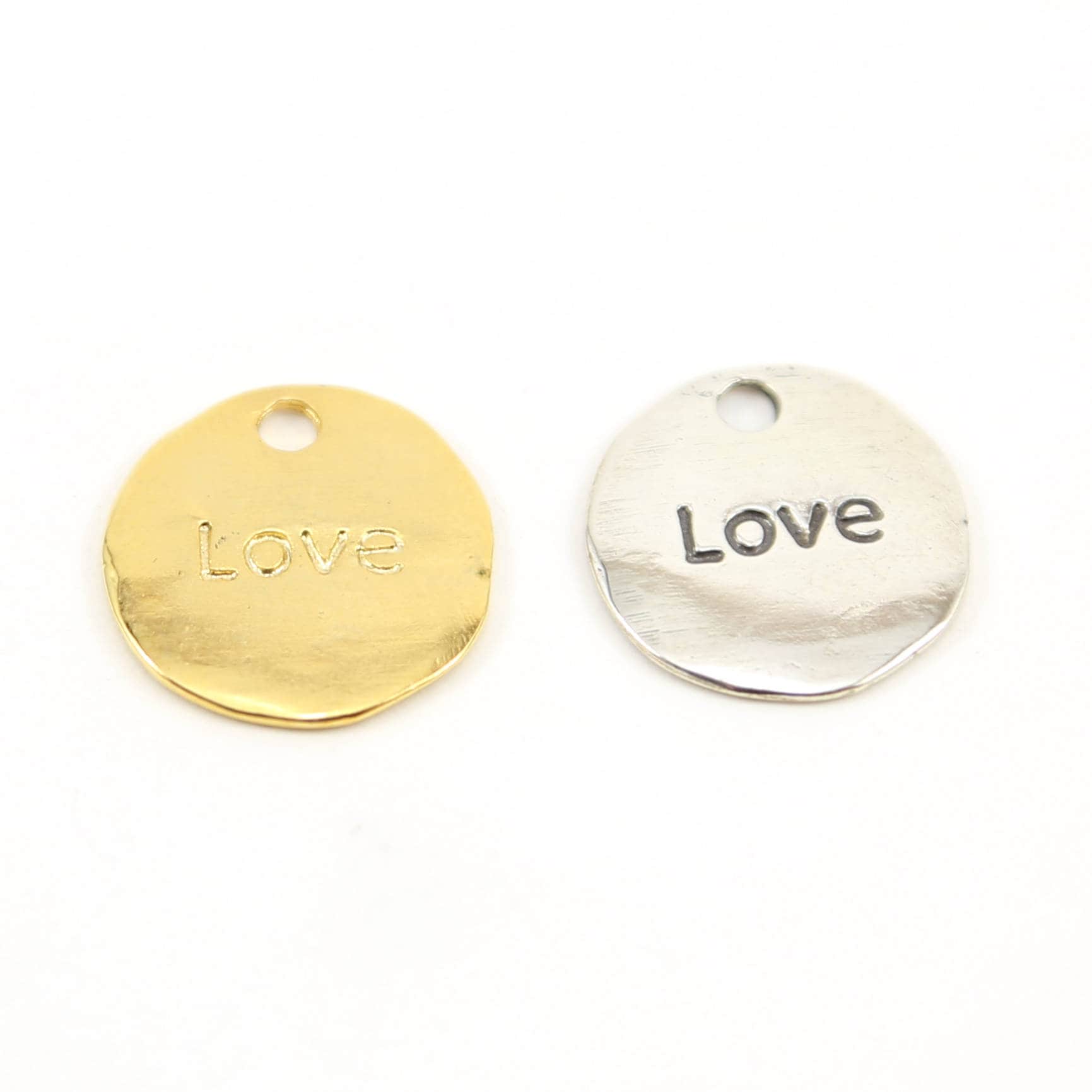 18mm Sterling Silver or Vermeil Large Double Sided Coin Stamped with Love