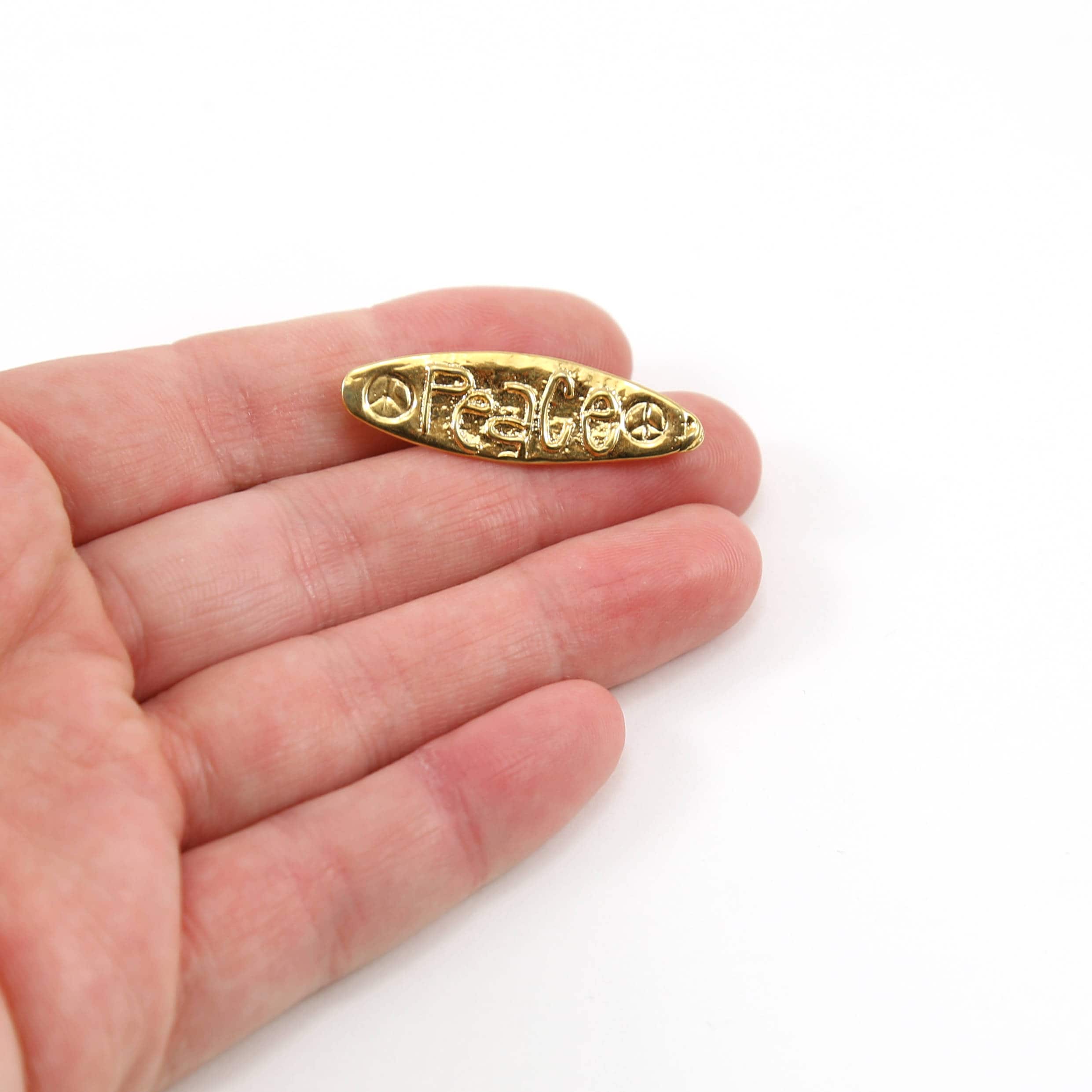 32mmx10mm Sterling Silver or Vermeil Organic Natural Peace Saying with Peace