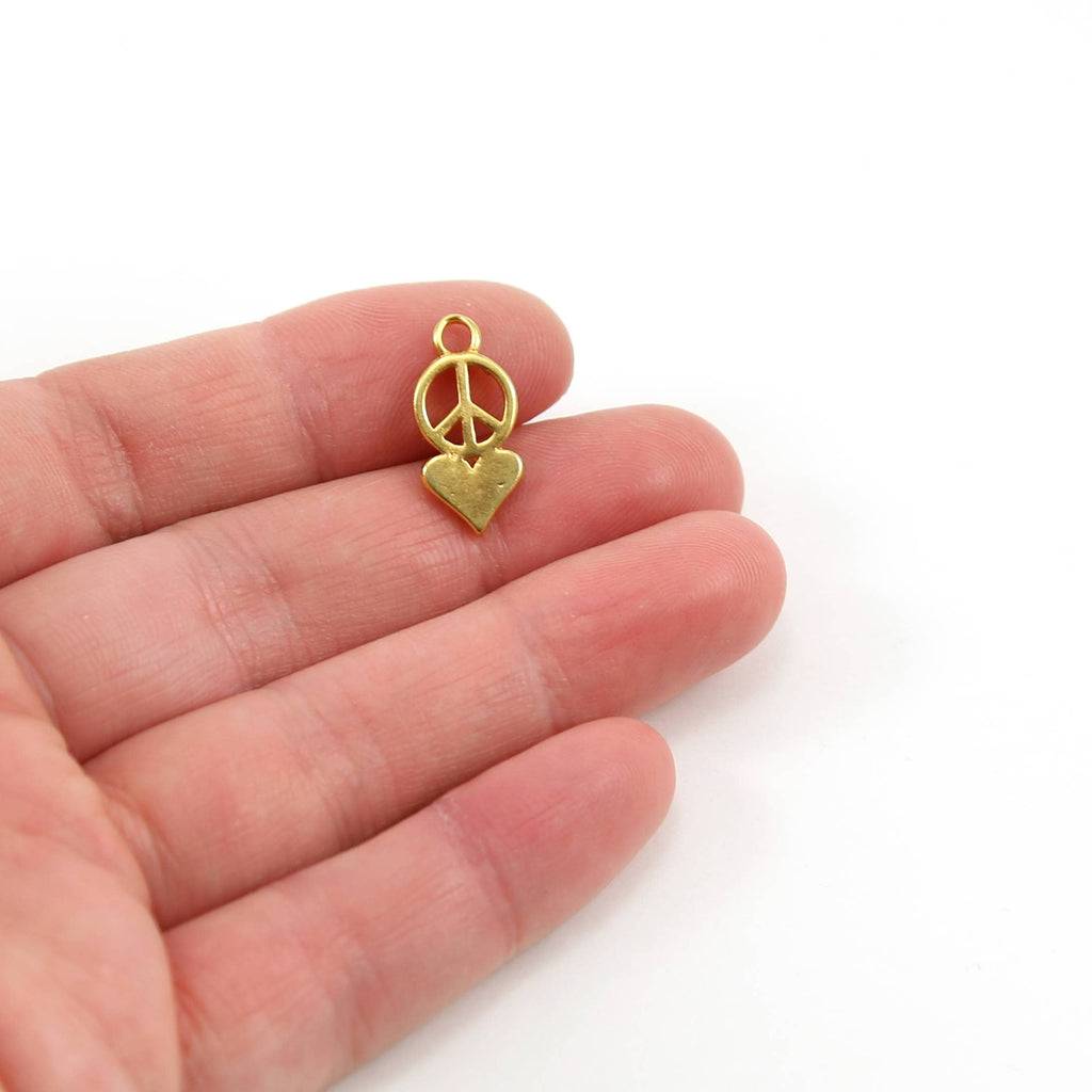 Sterling Silver or Vermeil Peace with Heart Layered Charm Pendant Love