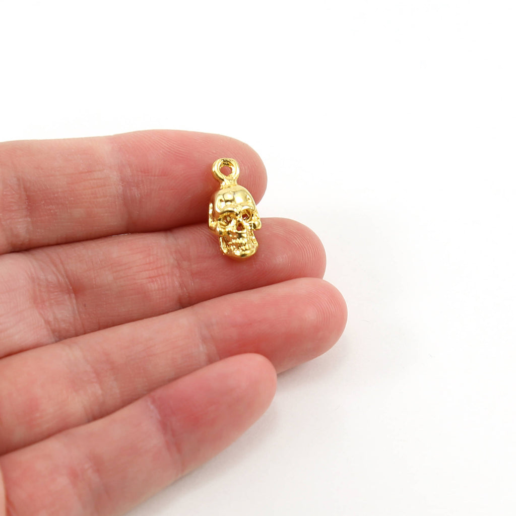 15mmx8mm Sterling Silver or Vermeil Thick Detailed Skull Pendant Halloween