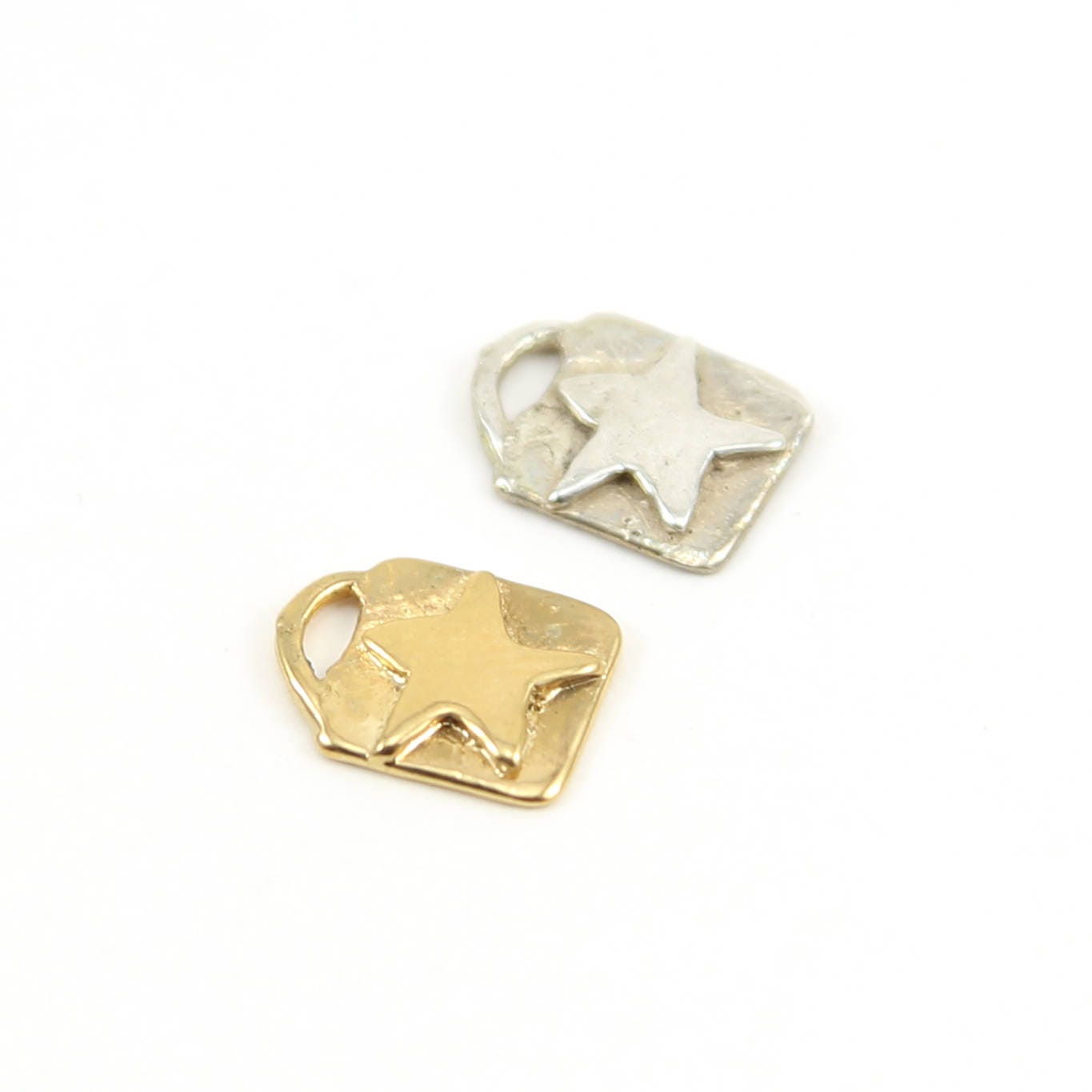 Sterling Silver or Vermeil Organic Star Square Tag with Large Loop
