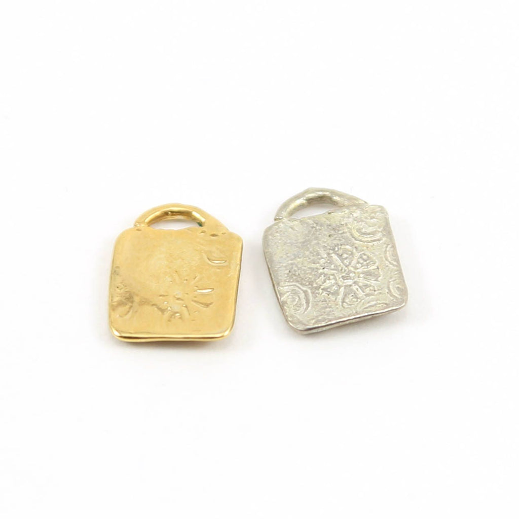 Sterling Silver or Vermeil Organic Star Square Tag with Large Loop – Antique Silver