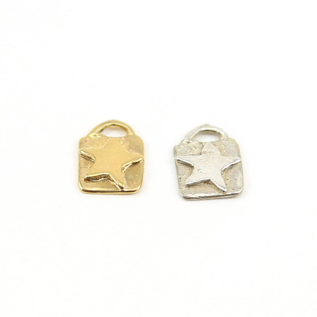 Sterling Silver or Vermeil Organic Star Square Tag with Large Loop