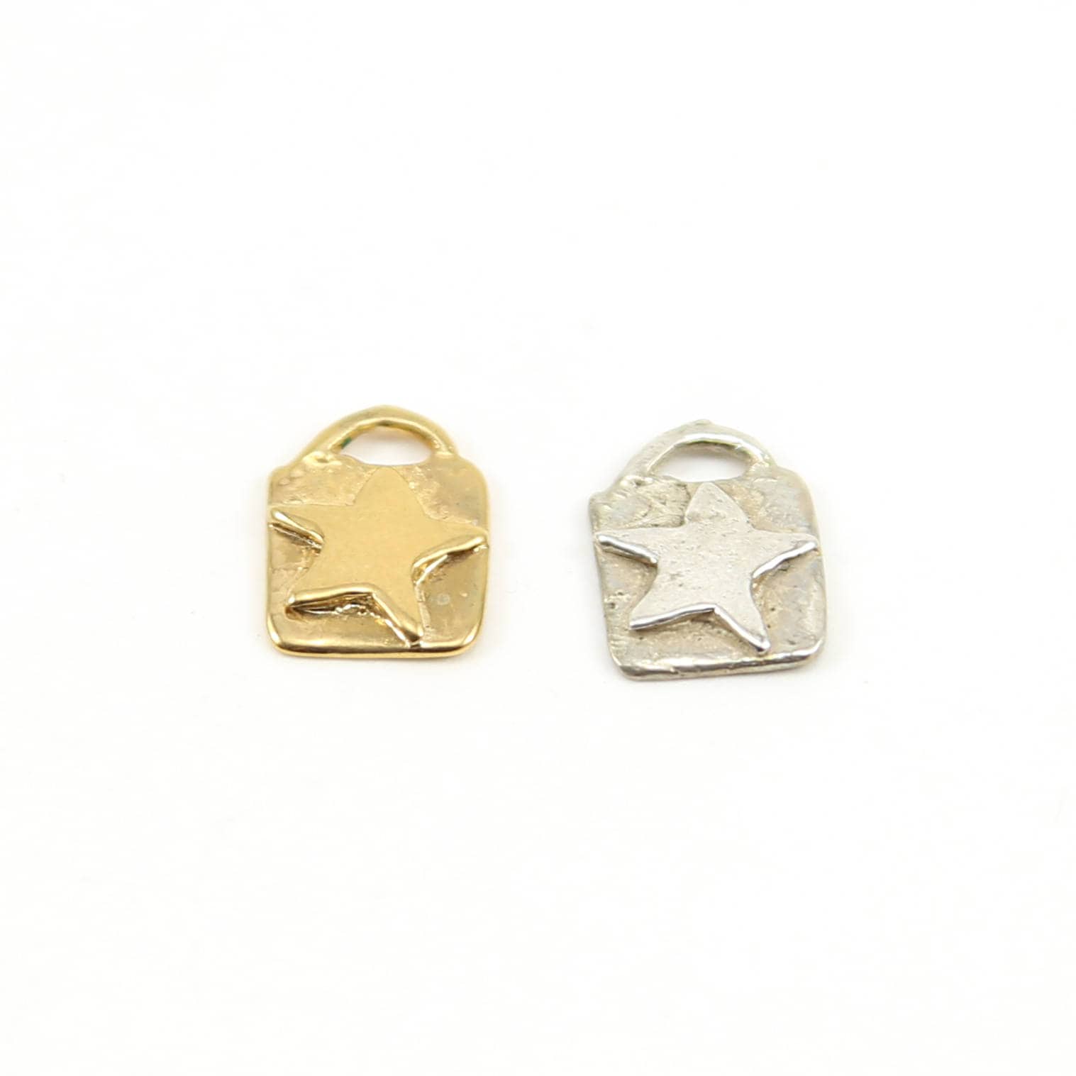 Sterling Silver or Vermeil Organic Star Square Tag with Large Loop – Antique Silver