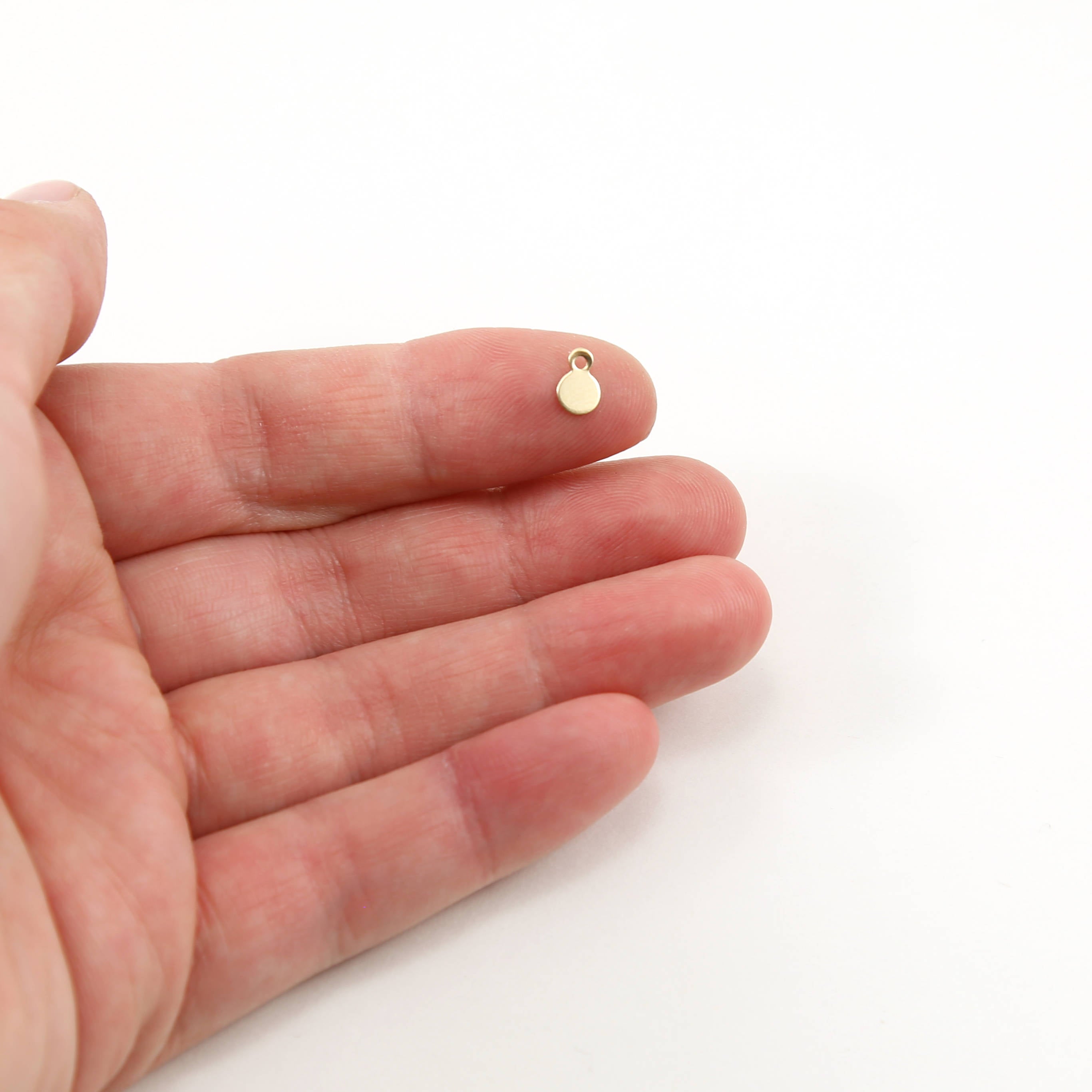 14K Gold Filled 5 Tiny 4mm Stamping Circle Tags Round Small Dangle Charm (5pc)