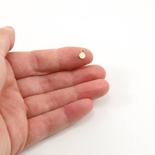 14K Gold Filled 5 Tiny 4mm Stamping Circle Tags Round Small Dangle Charm (5pc)