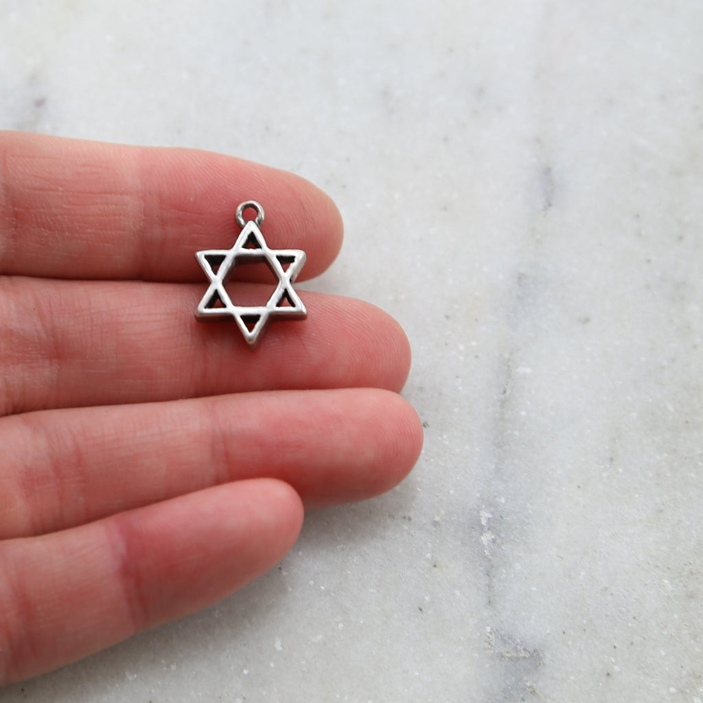 Sterling Silver Thick Smooth Star of David Charm Religious Pendant