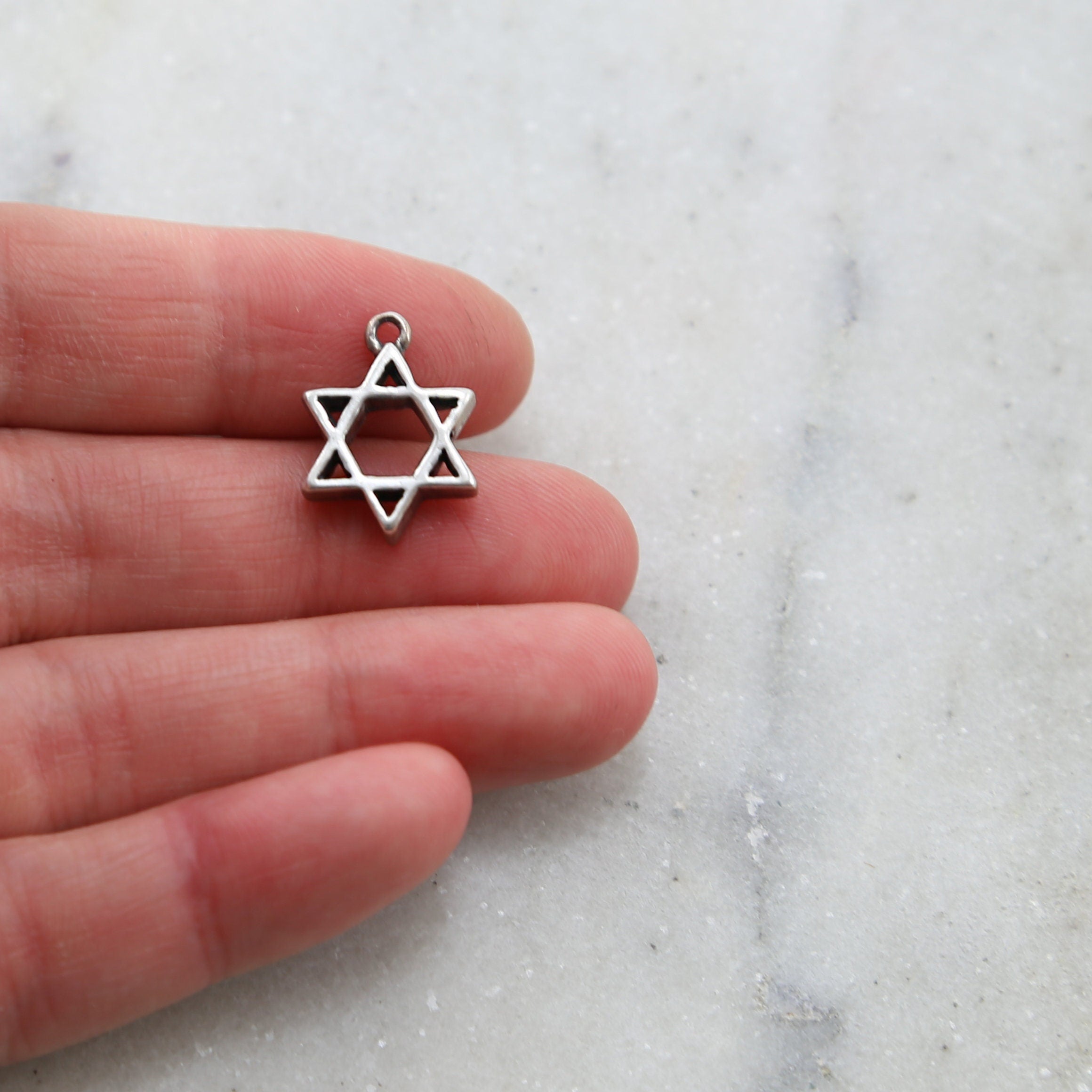 Sterling Silver Thick Smooth Star of David Charm Religious Pendant