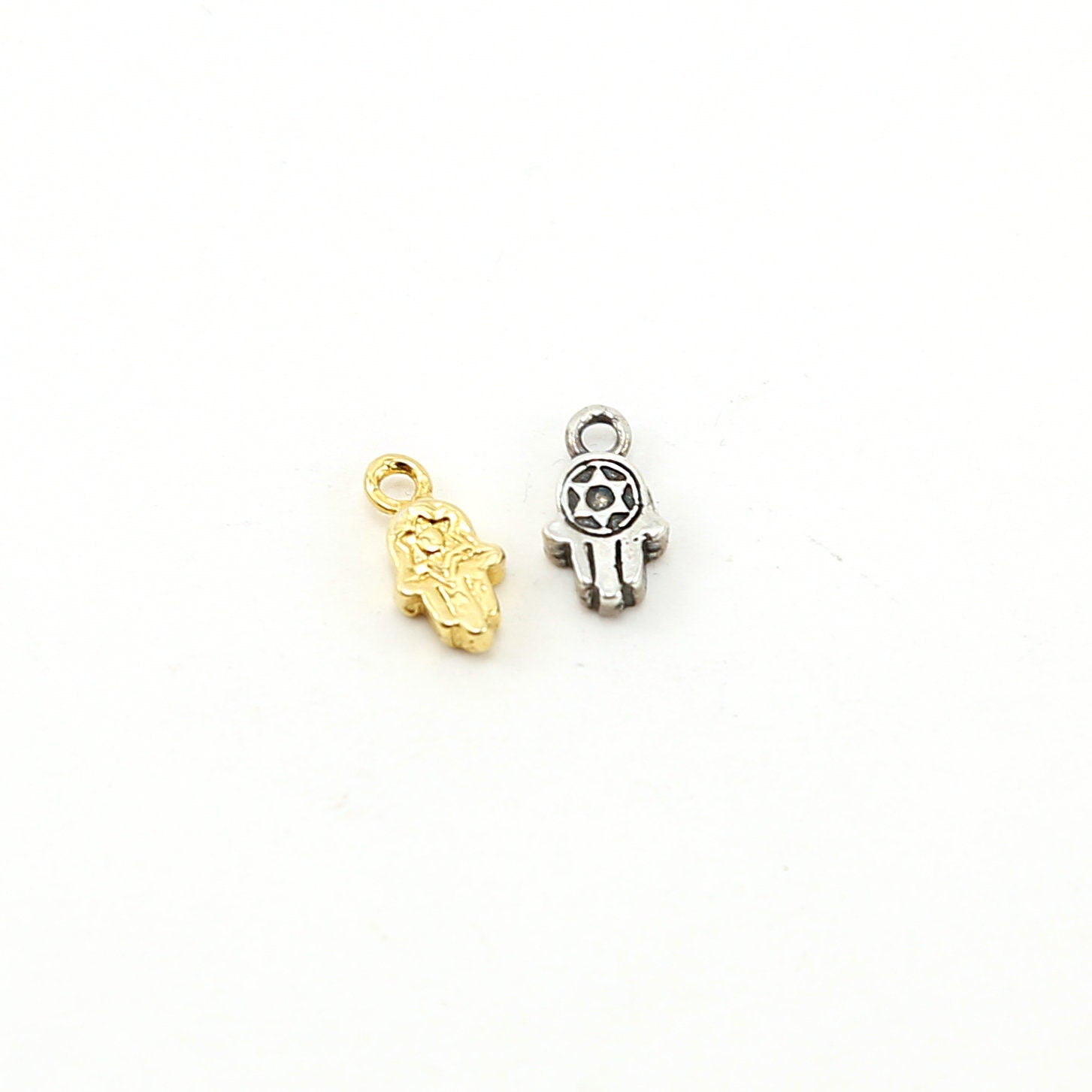 Sterling Silver or Vermeil Tiny Hamsa Charm with Star of David Stamped