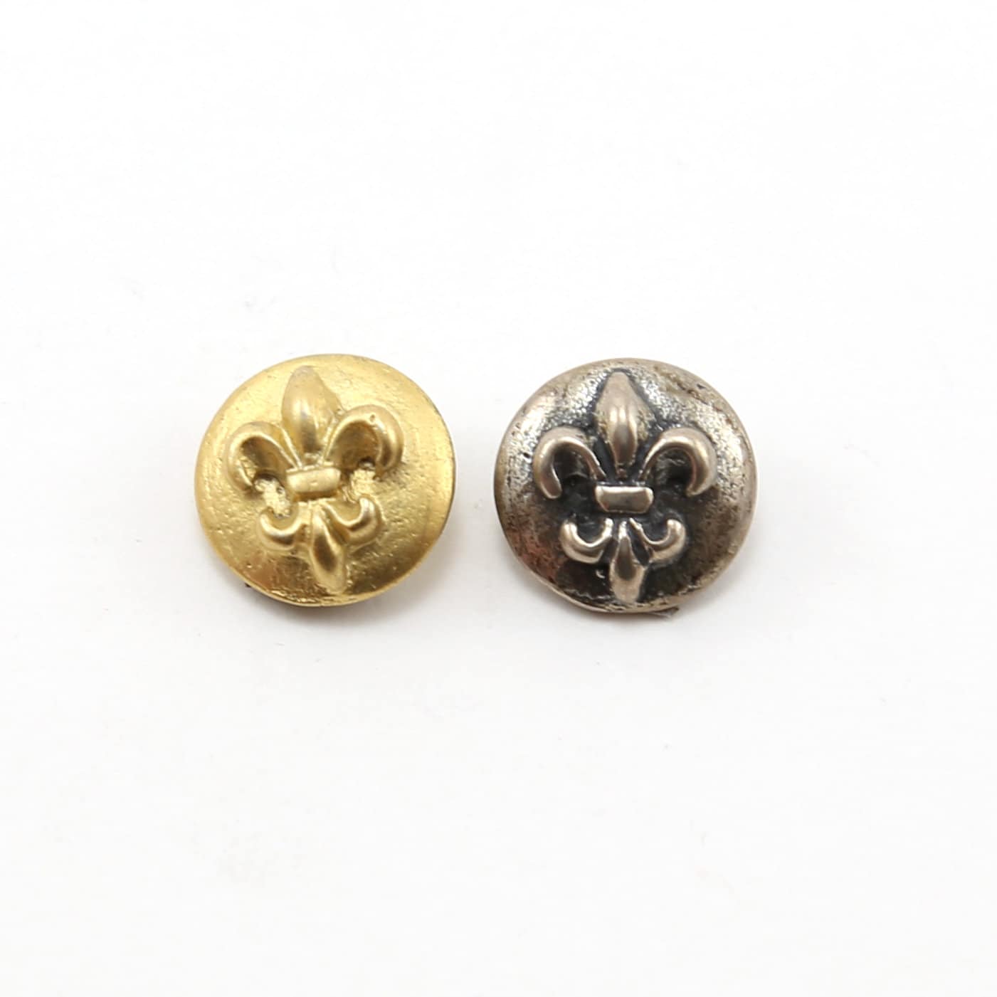 13mm Sterling Silver or Vermeil Round 3D Fleur De Lis Button in or Shiny Wrap