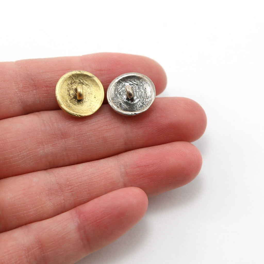 13mm Sterling Silver or Vermeil Round 3D Fleur De Lis Button in or Shiny Wrap