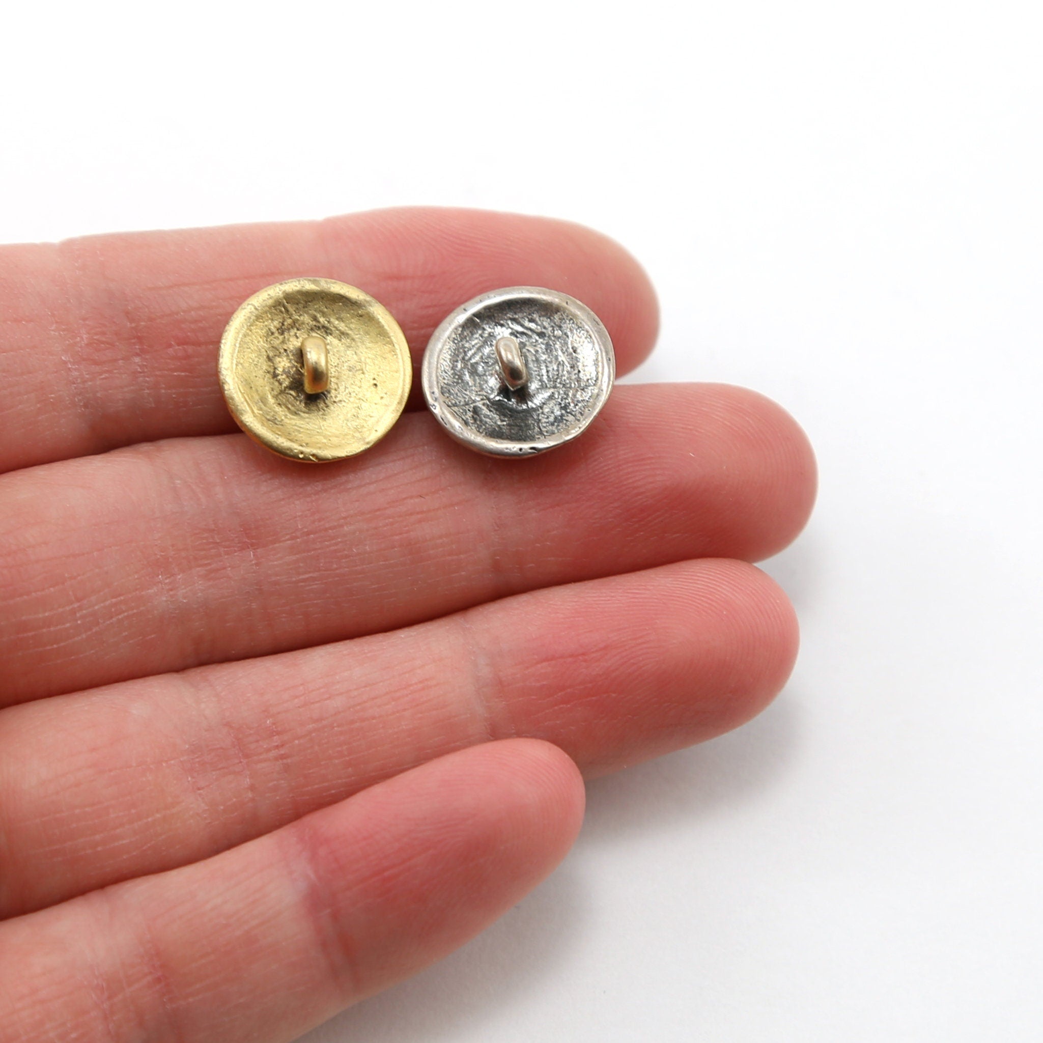 13mm Sterling Silver or Vermeil Round 3D Fleur De Lis Button in or Shiny Wrap