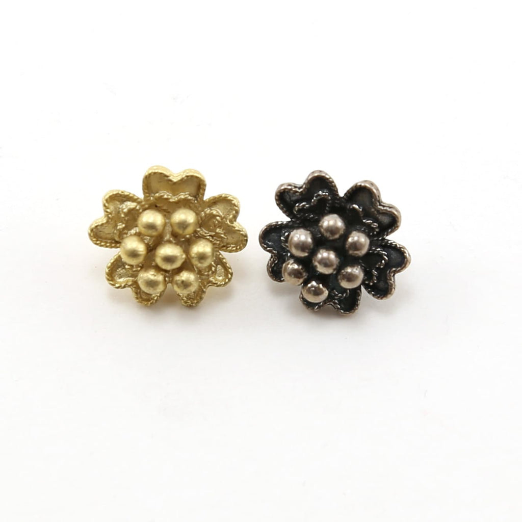 15mmx15mm Sterling Silver or Vermeil Large Flower Button in or Shiny Wrap