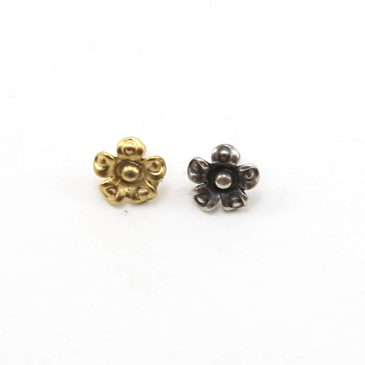 Sterling Silver or Vermeil Tiny Daisy Flower 9mm Button in or Shiny Wrap