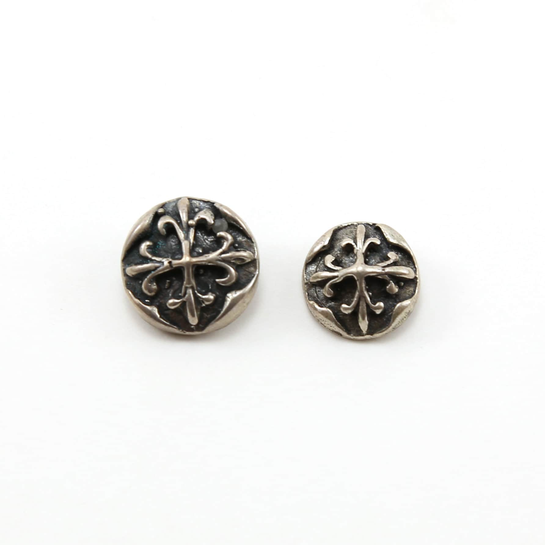 Sterling Silver or Vermeil Fancy Wax Seal Cross Button in Artistic Wrap