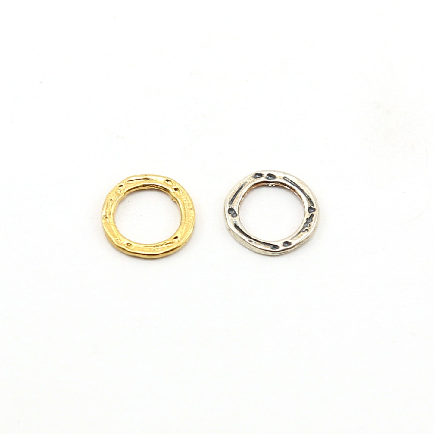 12mm Sterling Silver or Vermeil Small Hammered Textured Open Circle Connector