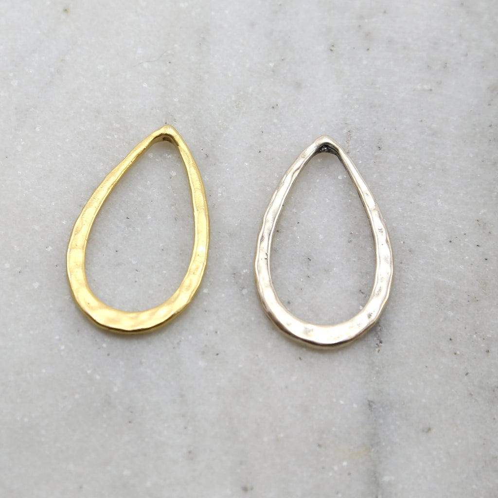 34mmx20mm Sterling Silver or Vermeil Hammered Textured Medium Teardrop Top
