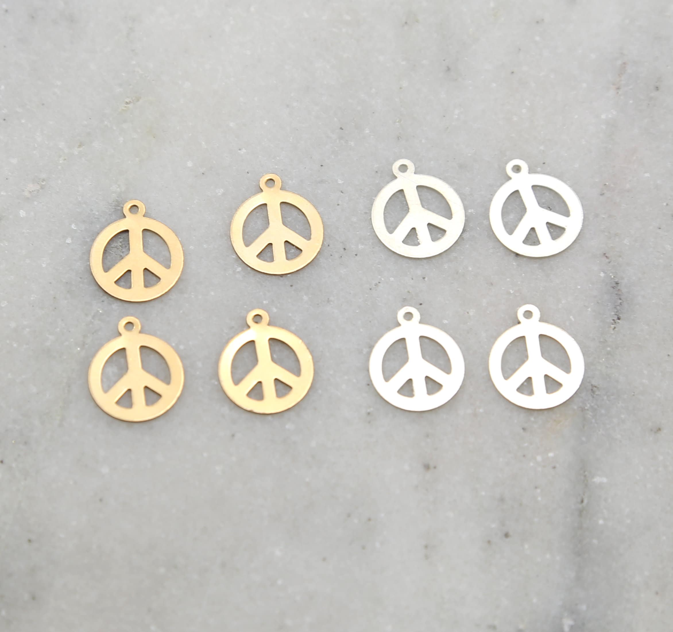 Sterling Silver or 14K Gold Filled Dainty Tiny Flat Peace Sign Charms (4pc)