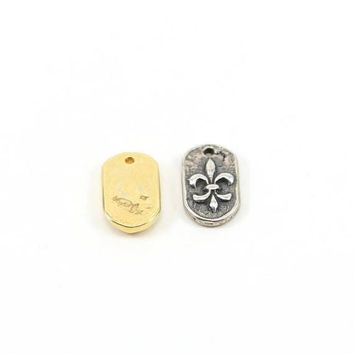 14mmx8mm Sterling Silver or Vermeil Oval Raised Fleur De Lis Tag Charm Pendant