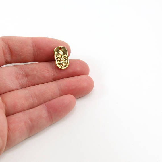 14mmx8mm Sterling Silver or Vermeil Oval Raised Fleur De Lis Tag Charm Pendant