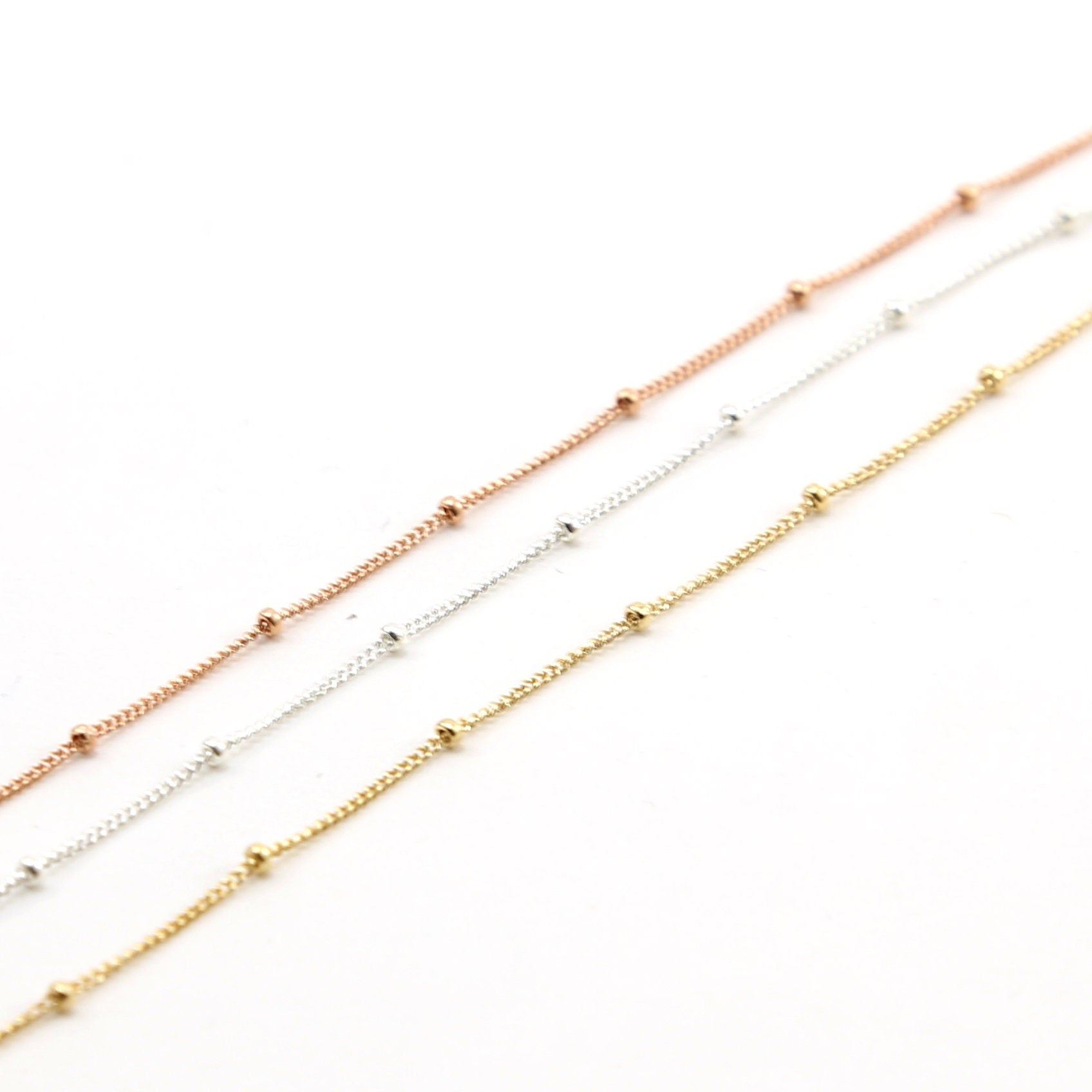 Sterling Silver or 14K Gold Filled Dainty Satellite Chain – Sold by the Foot
