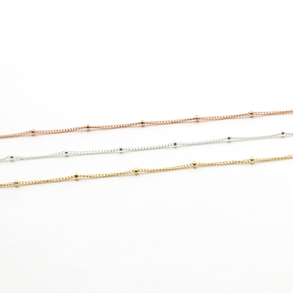 Sterling Silver or 14K Gold Filled Dainty Satellite Chain – Sold by the Foot