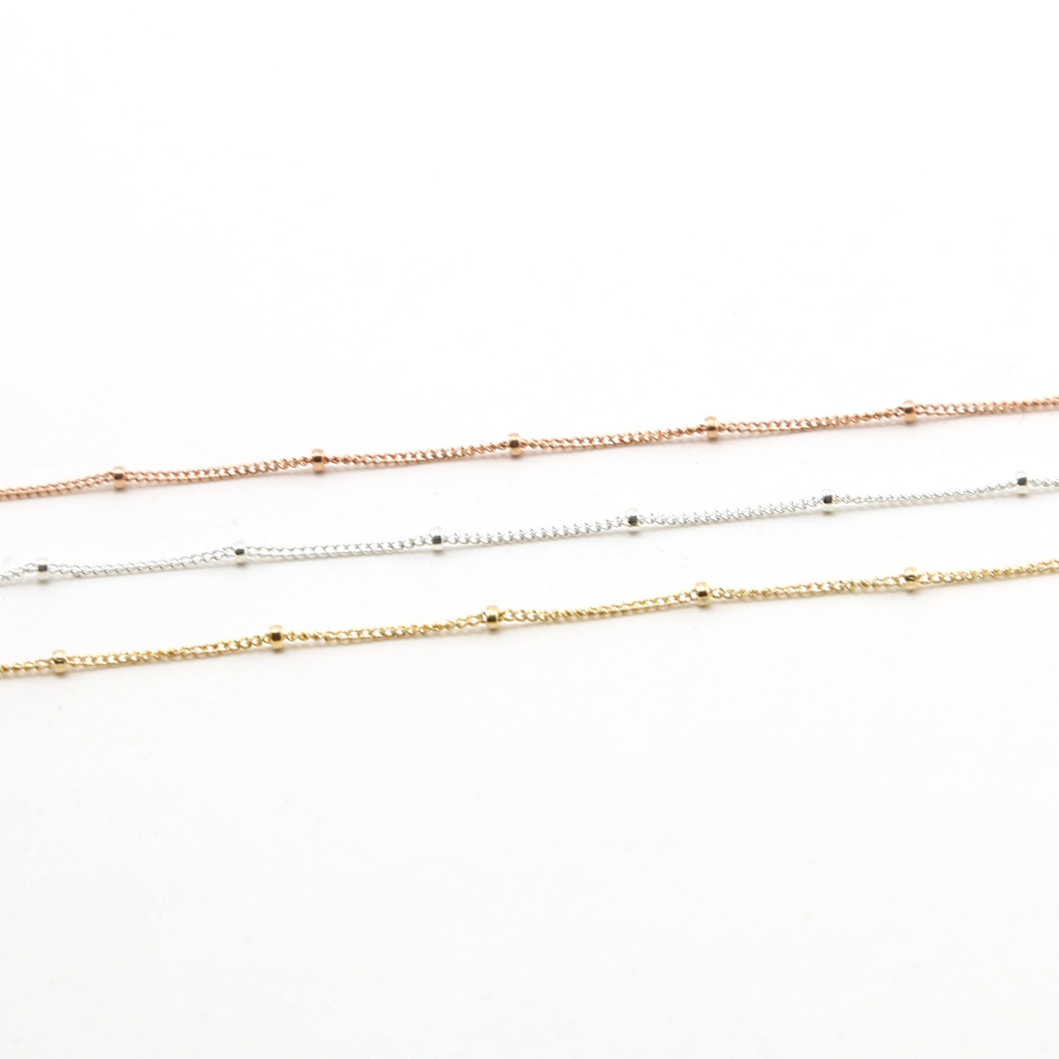 Sterling Silver or 14K Gold Filled Dainty Satellite Chain – Sold by the Foot
