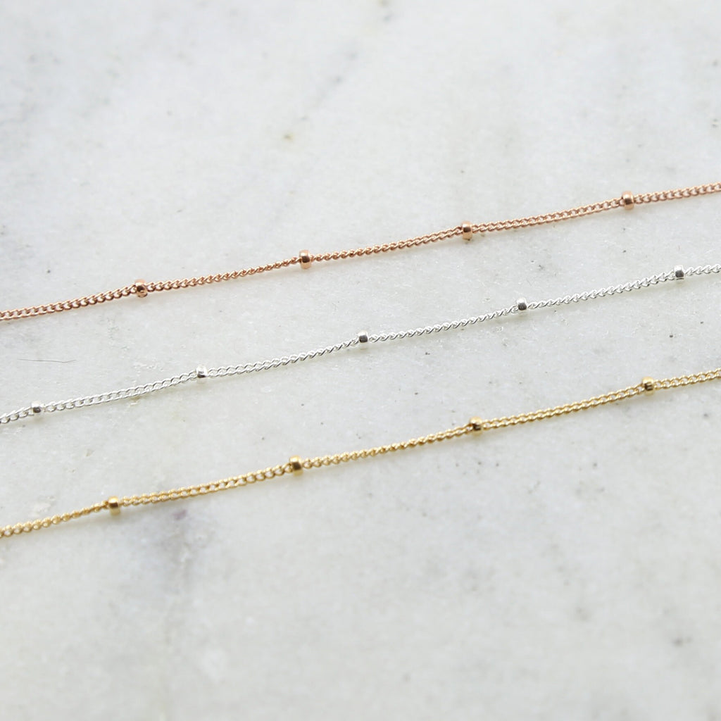 Sterling Silver or 14K Gold Filled Dainty Satellite Chain – Sold by the Foot