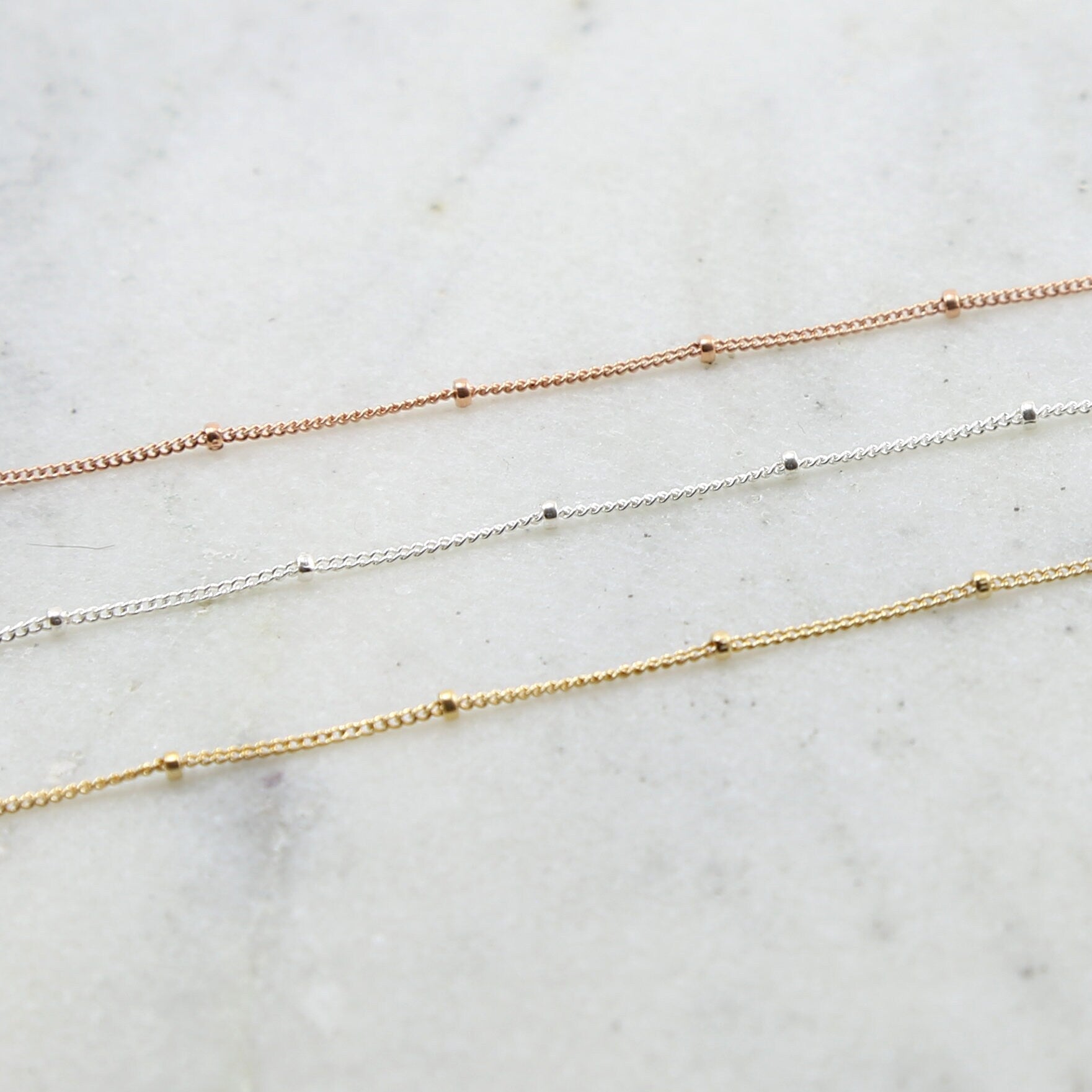 Sterling Silver or 14K Gold Filled Dainty Satellite Chain – Sold by the Foot