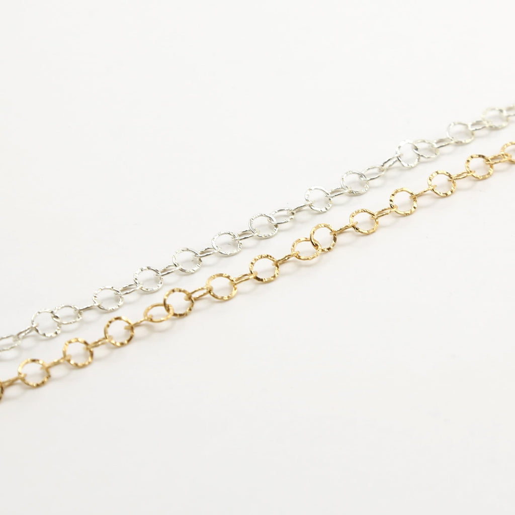 Sterling Silver or 14K Gold Filled Round Textured Hammered – Sold by the Foot