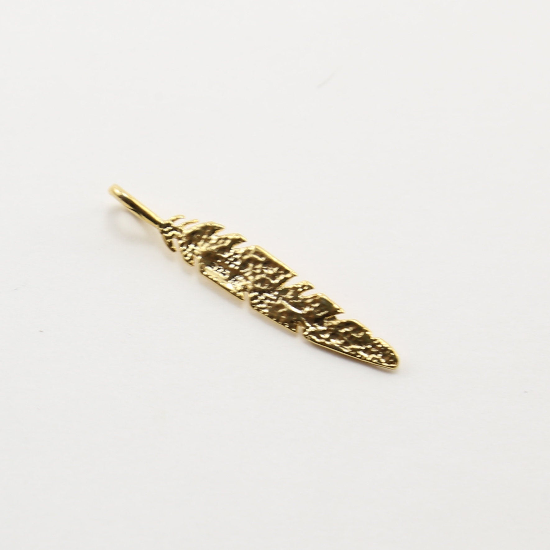 Vermeil Long Modern Detail Feather Charm Insect Nature Spring