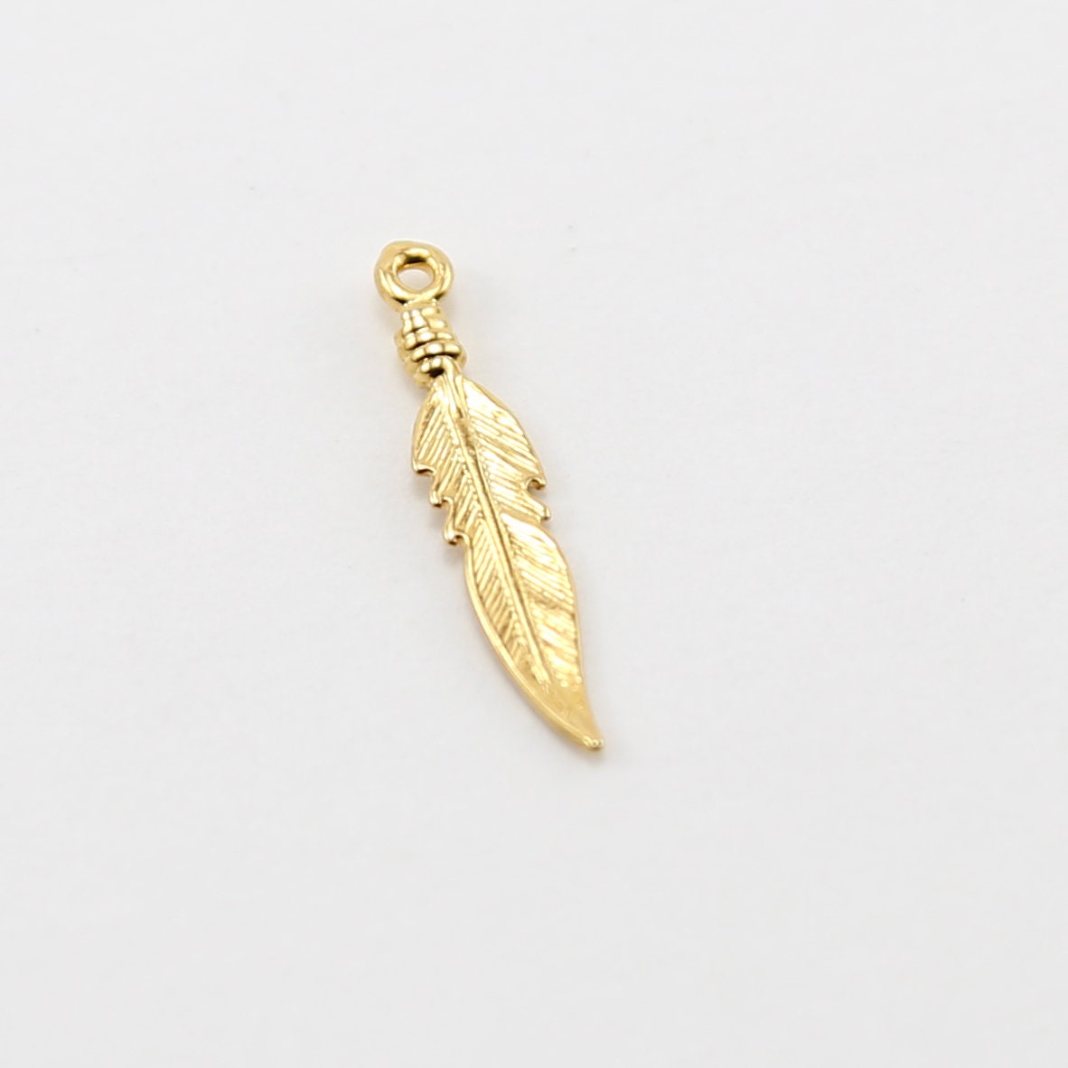 Vermeil Small Dainty Feather Charm Insect Nature Spring Western
