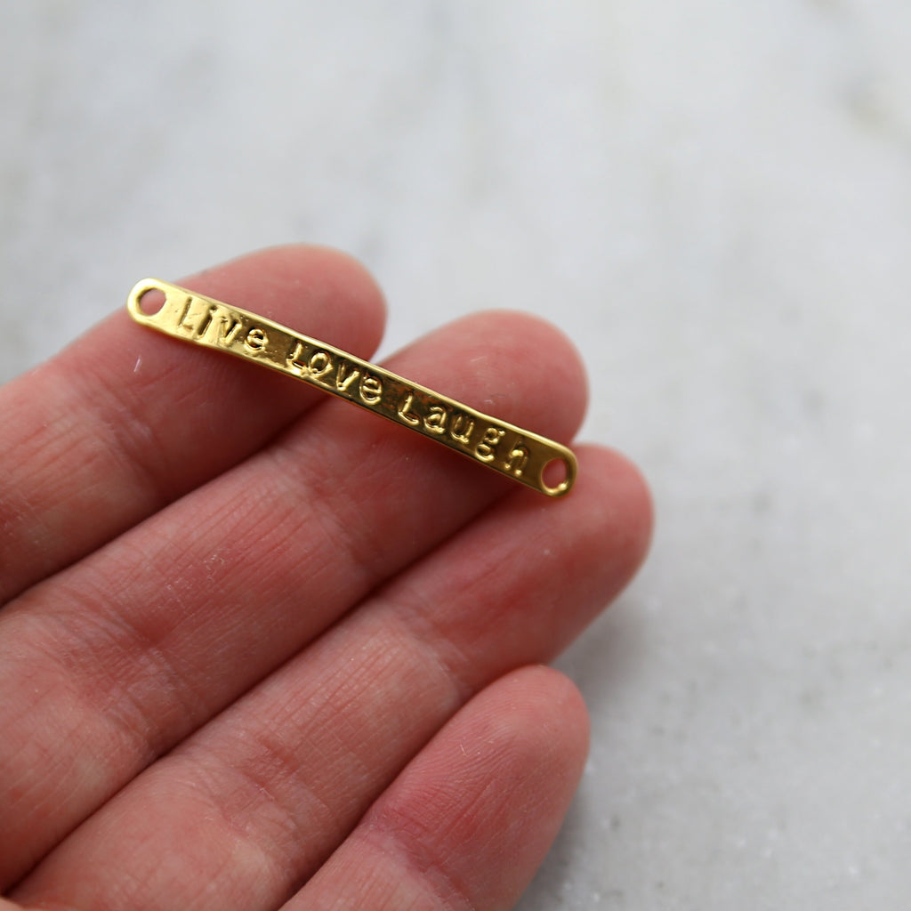 36mmx4mm Vermeil Live Love Laugh Stamped Curved Bracelet Connector Charm
