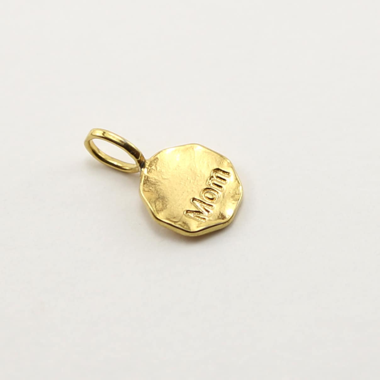 Sterling Silver or Vermeil 10mm Stamped Mom Disc Mothers Day Pendant Small