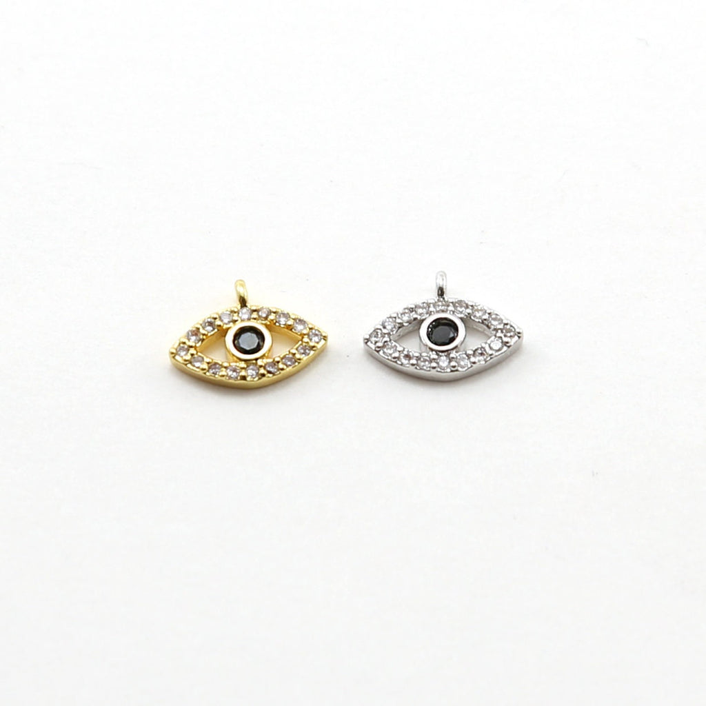 Rhodium Plated CZ Small Evil Eye Black Stone Eye Necklace Charm