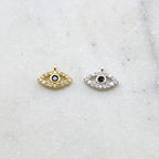 Rhodium Plated CZ Small Evil Eye Black Stone Eye Necklace Charm