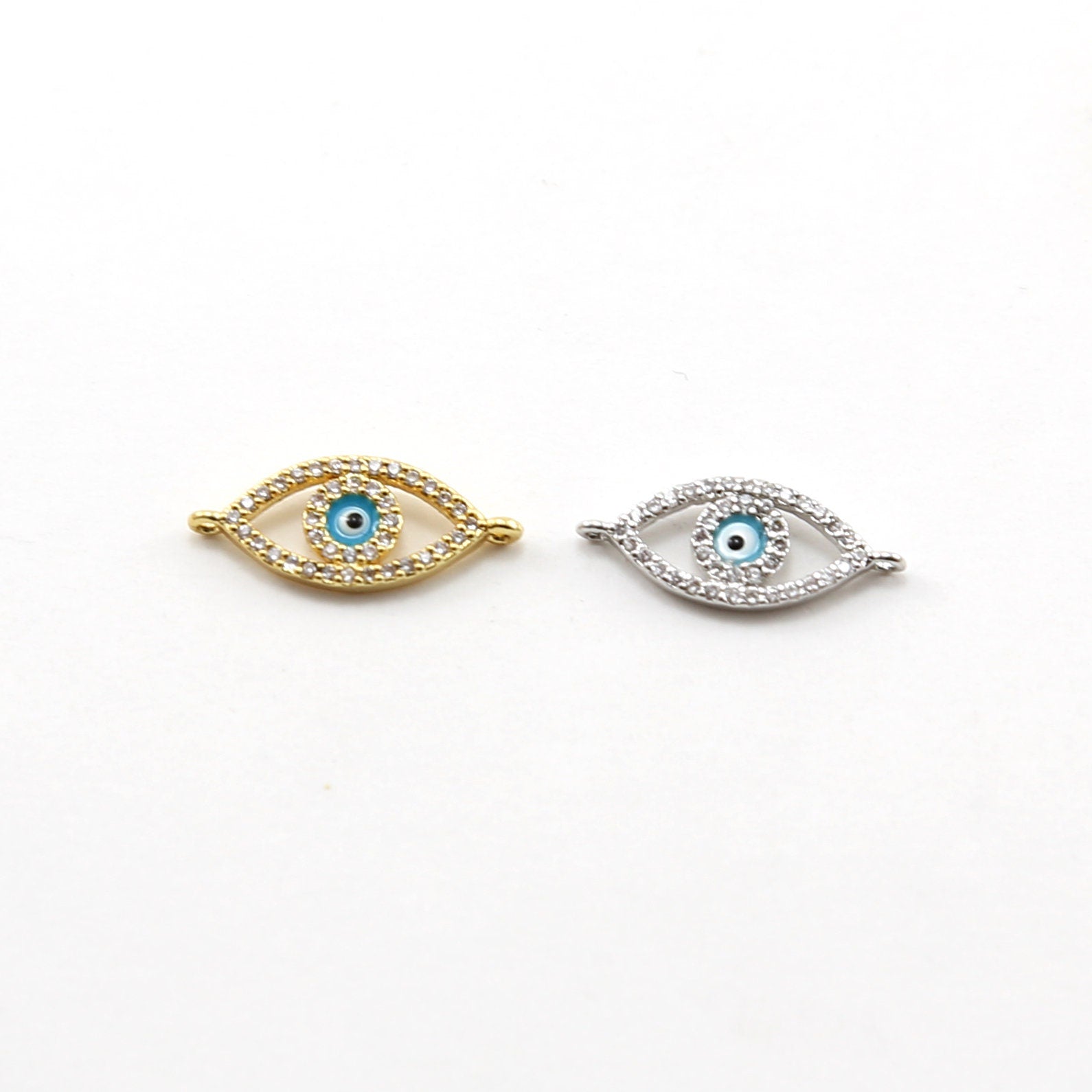 Rhodium Plated CZ Large Evil Eye Blue Stone Eye Necklace Bracelet
