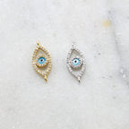 Rhodium Plated CZ Large Evil Eye Blue Stone Eye Necklace Bracelet