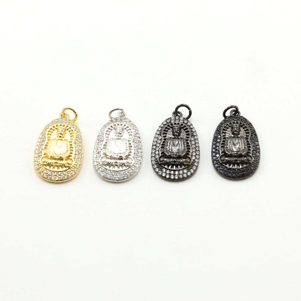 23mmx14mm Rhodium Plated CZ Pave Buddha Om Gold Silver Gunmetal Yoga Buddhist