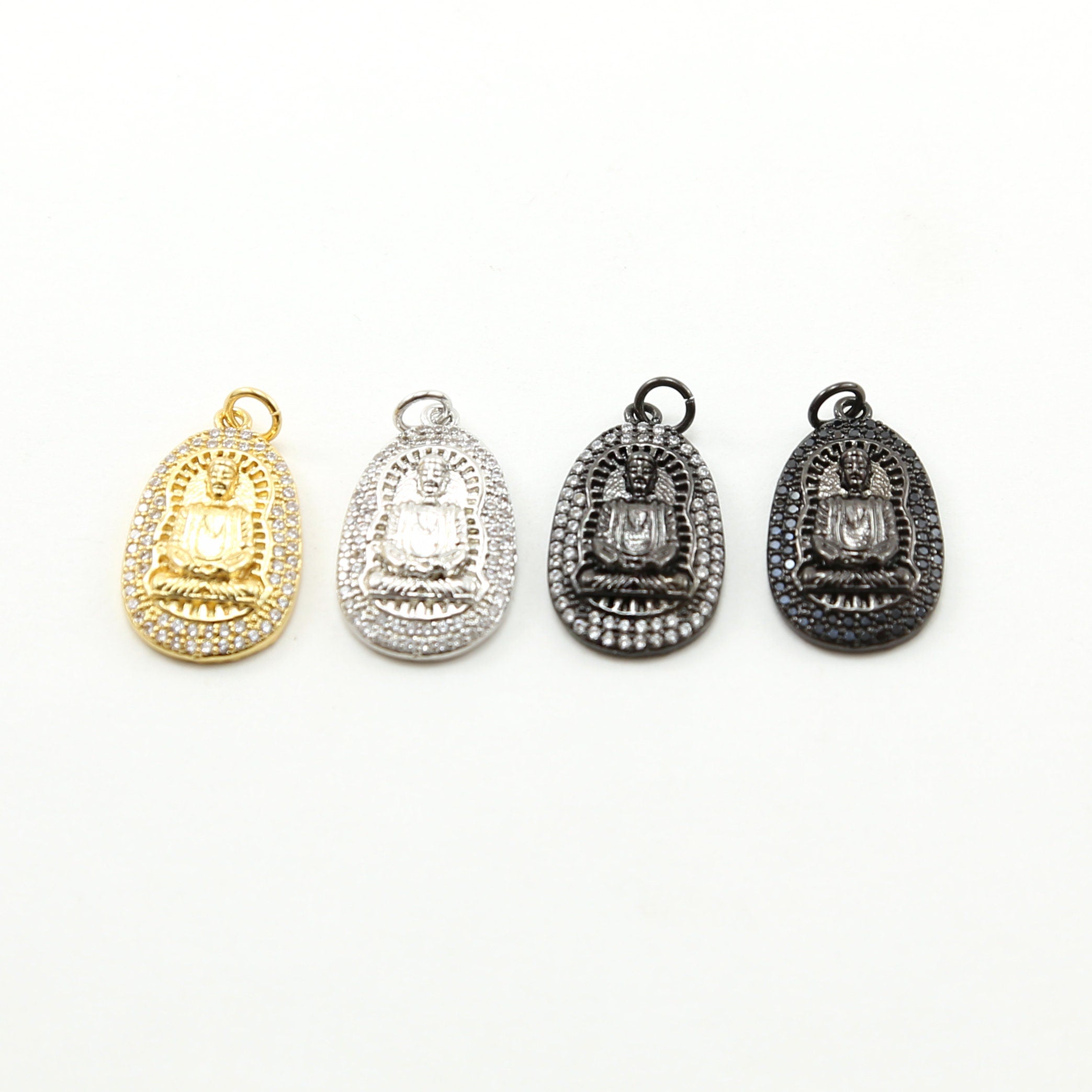 23mmx14mm Rhodium Plated CZ Pave Buddha Om Gold Silver Gunmetal Yoga Buddhist
