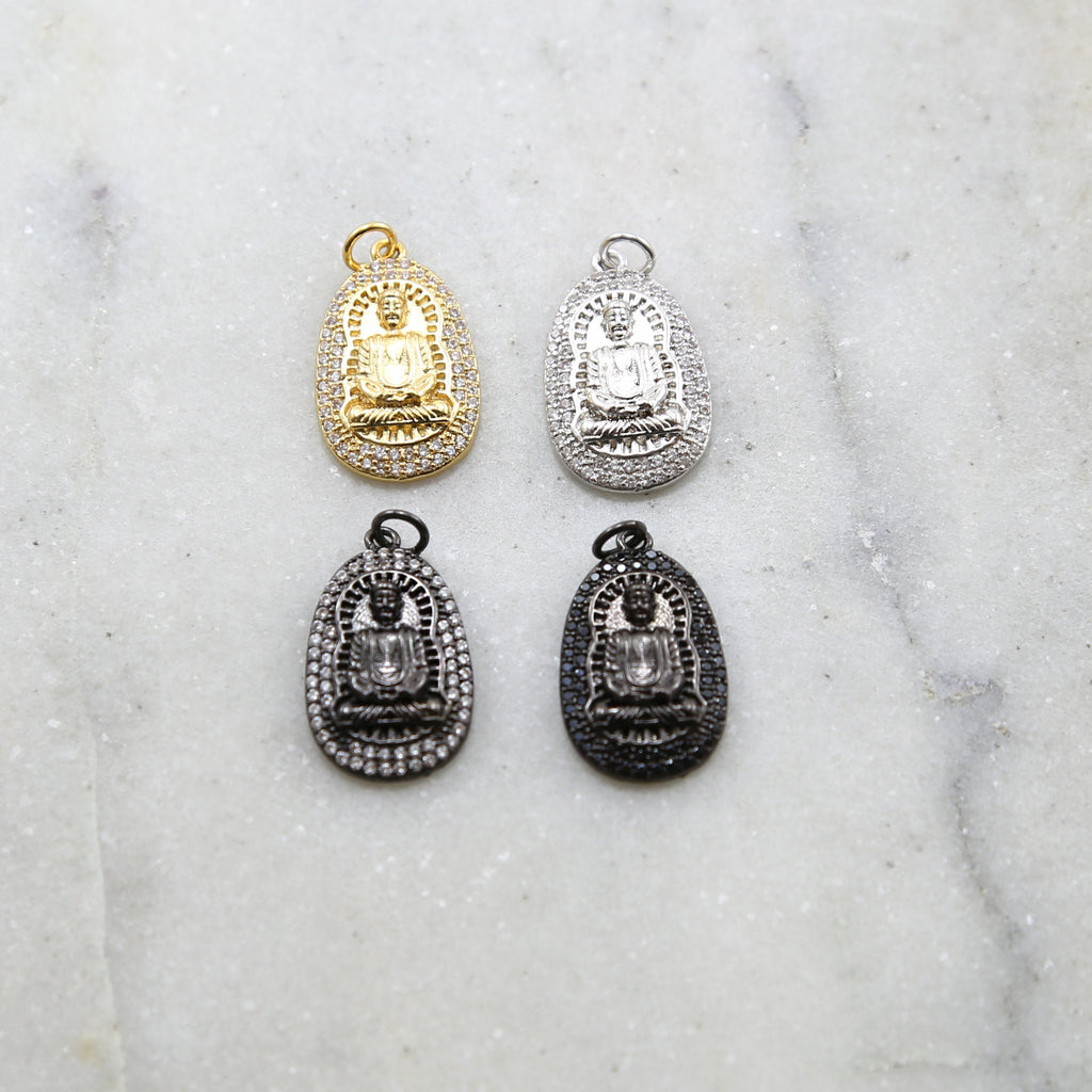 23mmx14mm Rhodium Plated CZ Pave Buddha Om Gold Silver Gunmetal Yoga Buddhist